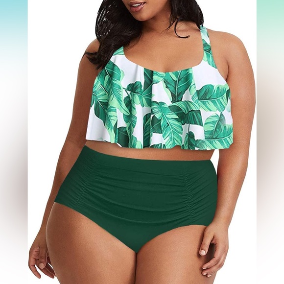 Plus Size High Waist One Piece Swimwear  Tummy Control Bikini Beach Swimsuit - Picture 1 of 1